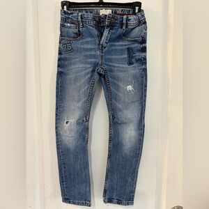 Zara Kids Boys Blue Skinny Jeans with Distressed Details Size 8